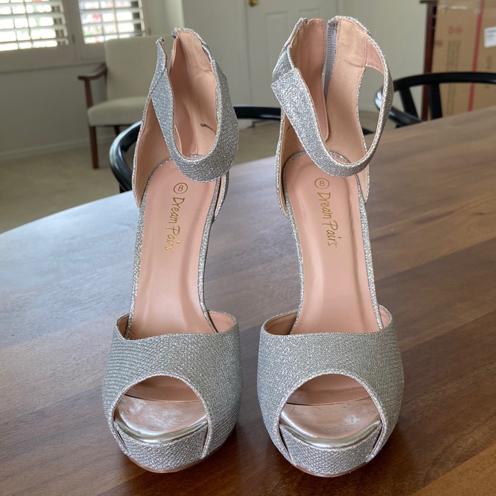 Silver Peep Toe Heel